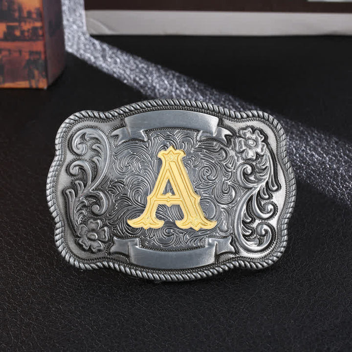 Men's DIY Retro Initial Letter Square Buckle Leather Belt - A - Without Belt - image 0