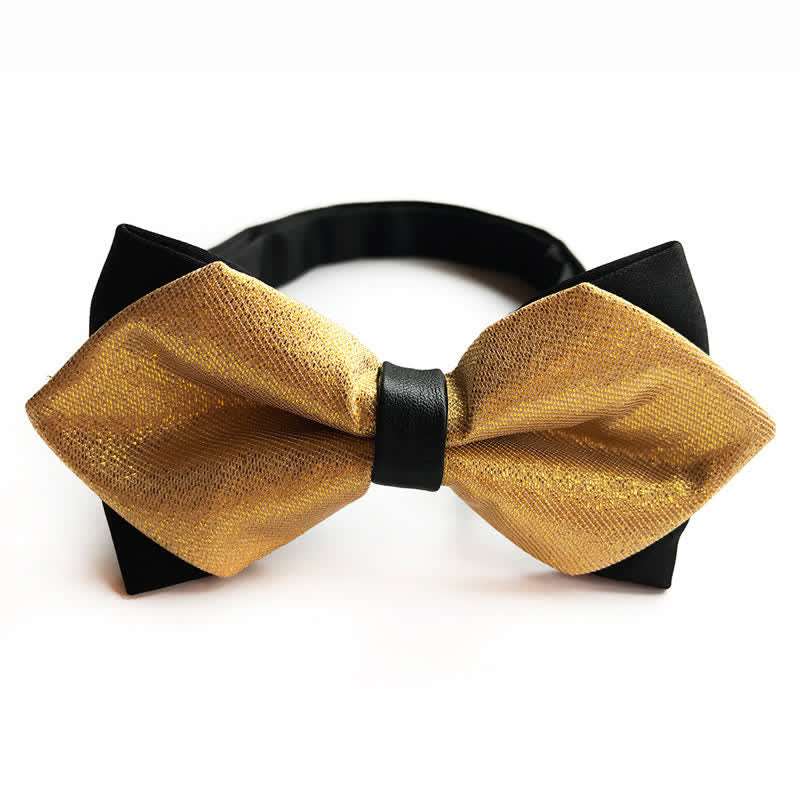 Men's Gold Double-layer Twill Pointy Bow Tie - Gold - image 0