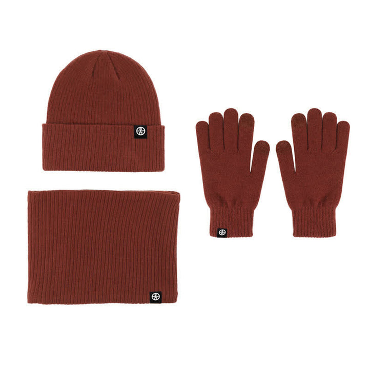 3Pcs Unisex Solid Color Soft Hat Scarf Gloves Set - Caramel - Adjustable (Approx. 21 1/4"-23 1/4") - image 13