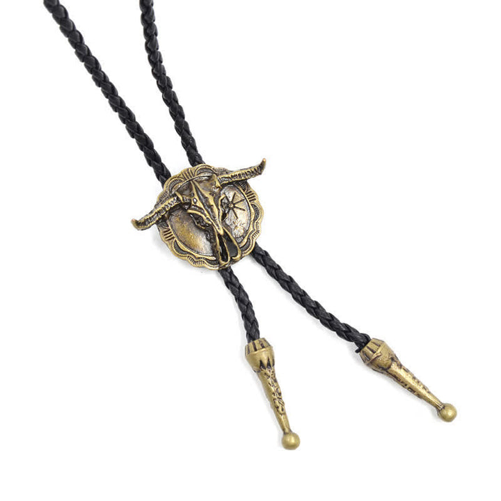 Wild Western Rodeo Bull Head Bolo Tie - Antique Gold - image 8