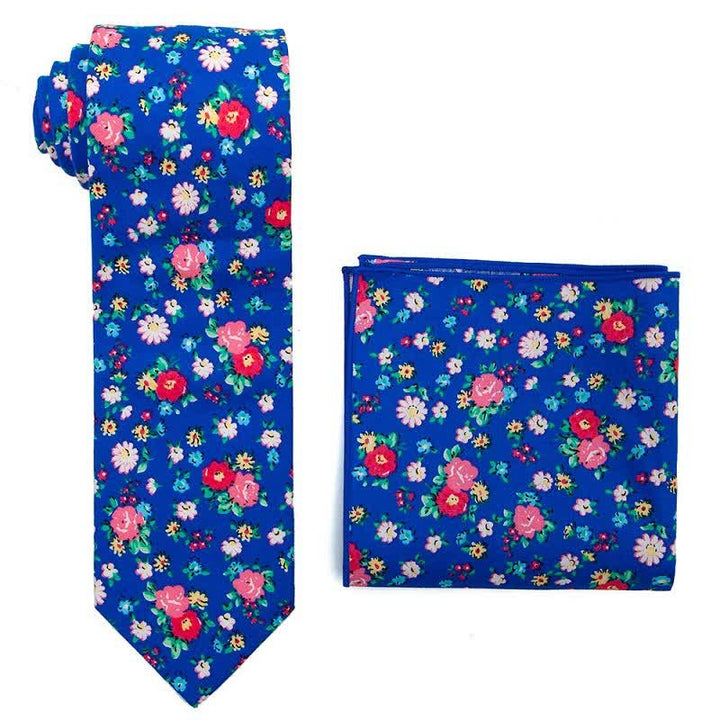 2Pcs Men's Daisy Rose Floral Necktie Set - Royal - image 6
