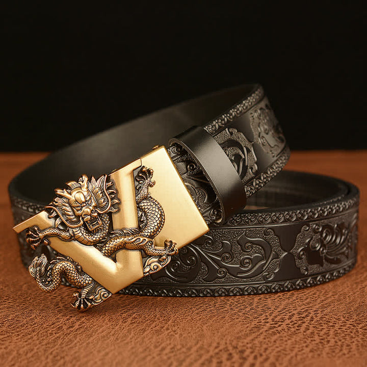 Men's Letter V Dragon Embossing Leather Belt - image 11