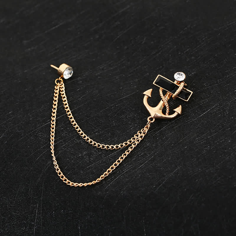 Men's Black Gem Anchor Chain Brooch - Gold - image 2