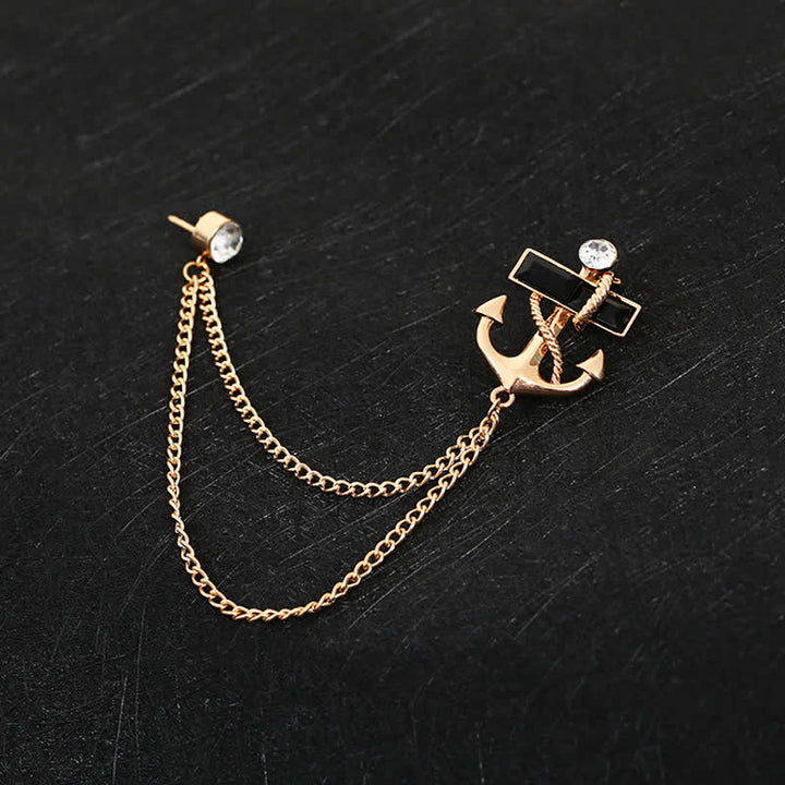 Men's Black Gem Anchor Chain Brooch - Gold - image 2