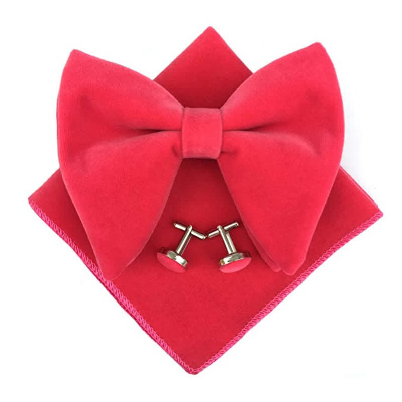 3Pcs Men's Velvet Oversized Pointed Bow Tie Set - Pink - image 10