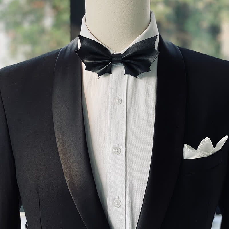 Men's Black Angel Wings Faux Leather Bow Tie - Style #A - image 0