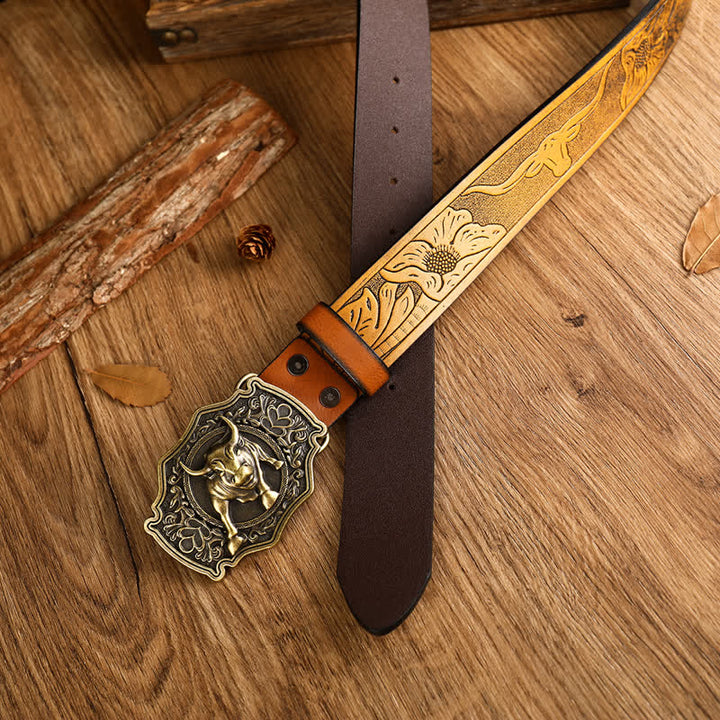 Men's Yak Matador Style Bull Buckle Leather Belt - image 7
