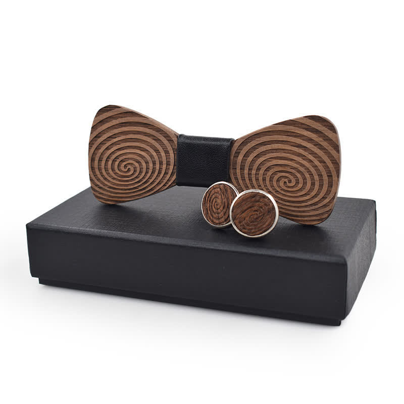 2Pcs Men's Hypnosis Swirl Printing Wooden Bow Tie Set - image 2