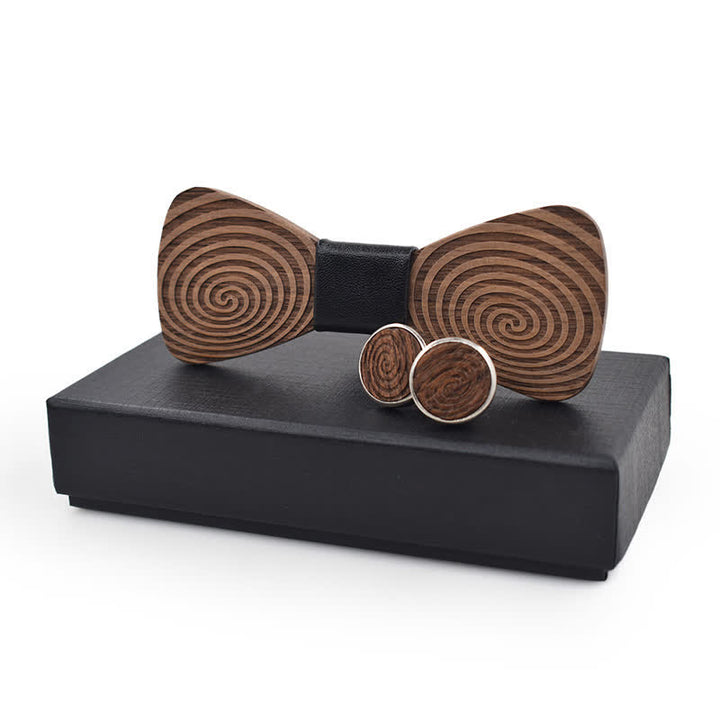 2Pcs Men's Hypnosis Swirl Printing Wooden Bow Tie Set - image 2