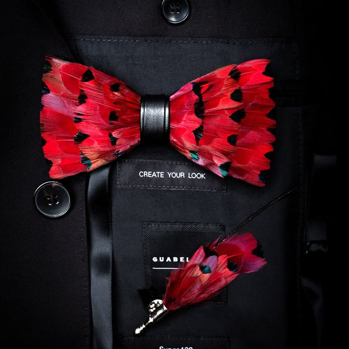 Red Finch Tail Feather Bow Tie with Lapel Pin - Adult - image 0