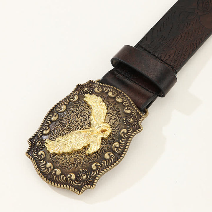 Men's Powerful Golden Eagle Engraved Buckle Leather Belt - image 1