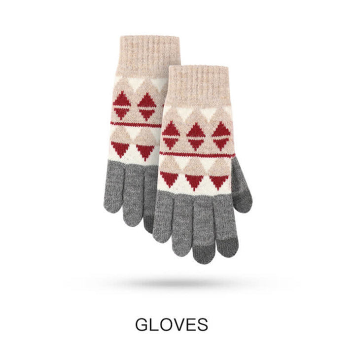 3Pcs Women's Triangle Pattern Hat Scarf Gloves Set - image 4
