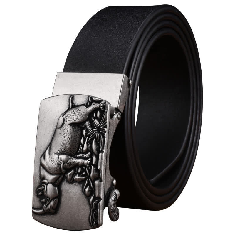 Men's Standing Rhino Business Automatic Buckle Leather Belt - Silver - 46 - image 6
