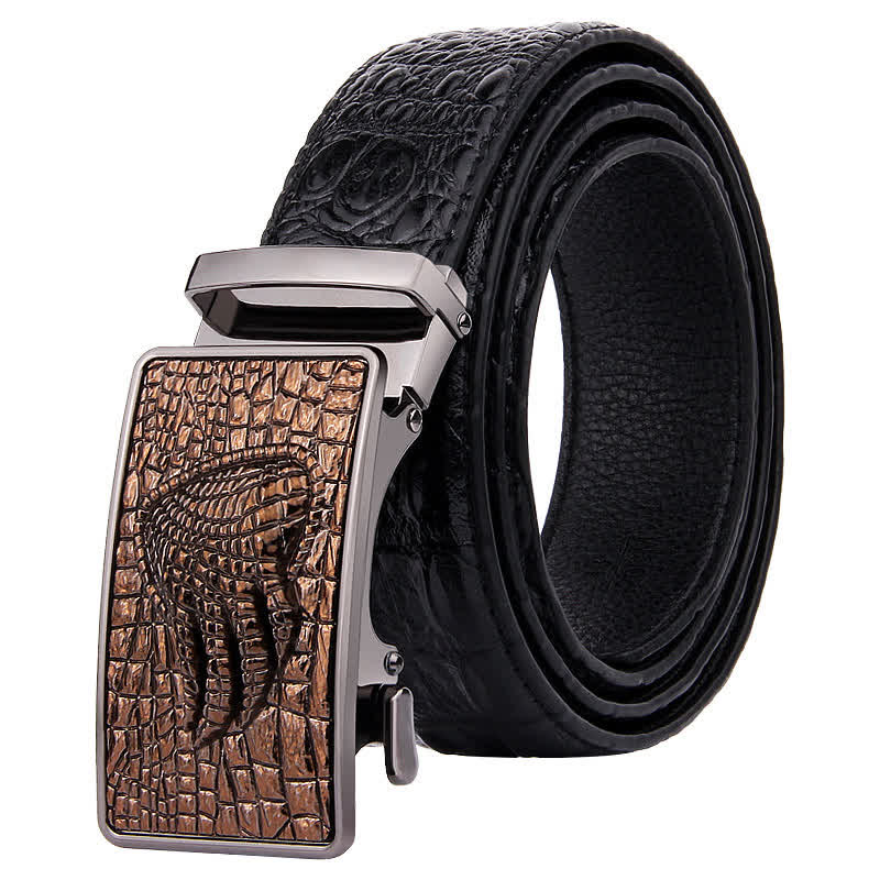 Men's Alligator Claw Crocodile Print Automatic Leather Belt - Gray - 44 - image 0