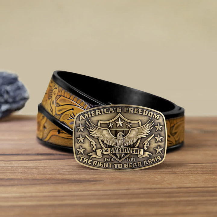Men's DIY Eagle America's Freedom Buckle Leather Belt - Antique Bronze - SandyBrown Belt (40) - image 21