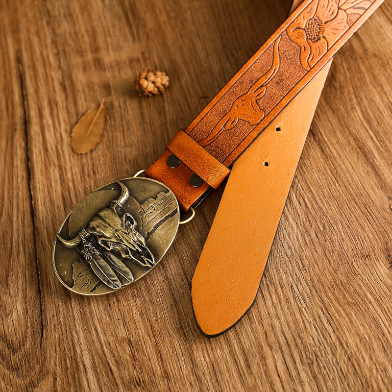 Men's Ethic Mad Bull Head Buckle Leather Belt - image 3