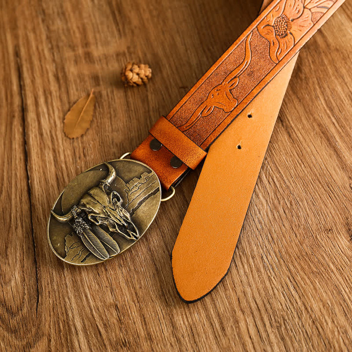 Men's Ethic Mad Bull Head Buckle Leather Belt - image 3