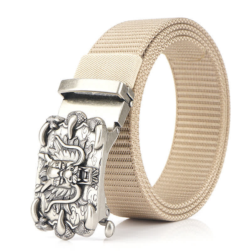 Men's Casual Dragon Decor Nylon Belt - Beige / Silver - 48" - image 12