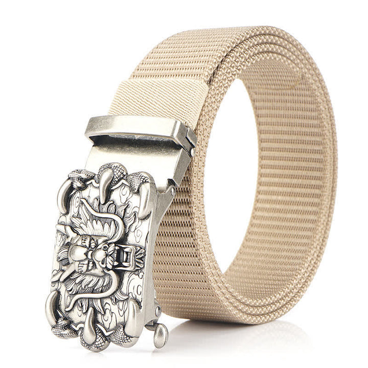 Men's Casual Dragon Decor Nylon Belt - Beige / Silver - 48" - image 12