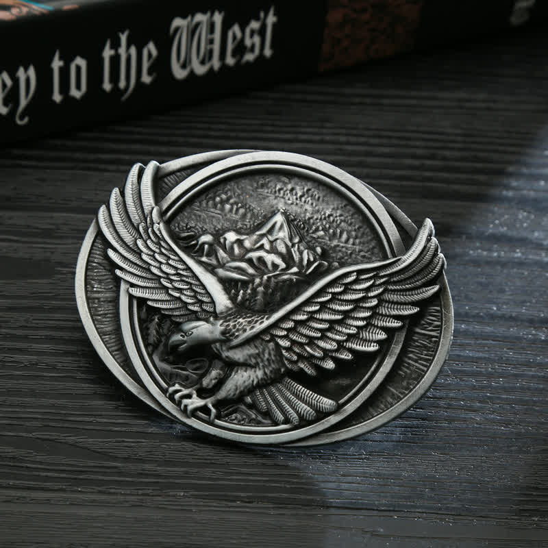 Men's DIY Domineering Flying Eagle Buckle Leather Belt - Antique Silver - Without Belt - image 0