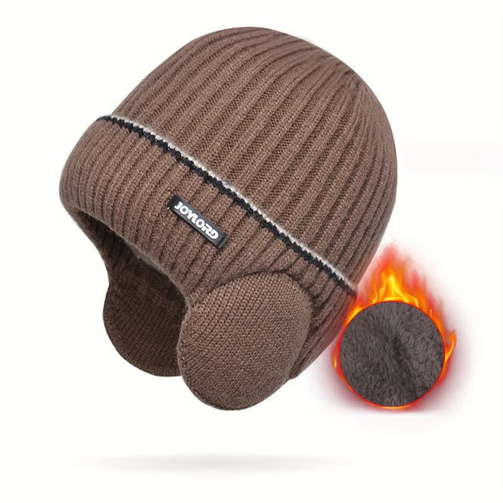 Unisex Solid Color Earflap Elastic Thickened Knit Hat - Coffee - Adjustable (21 5/8"-23 5/8") - image 2