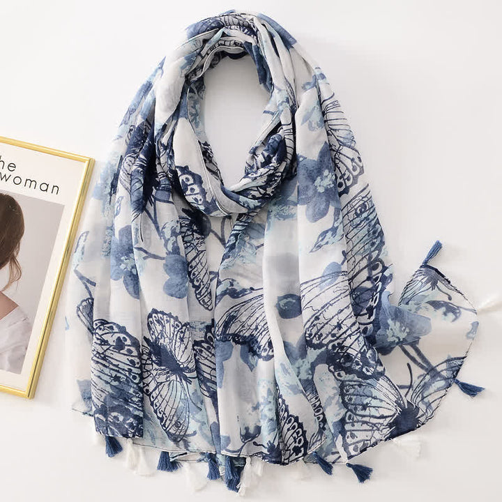 Women's Thin Lovely Butterfly Floral Tassel Scarf - Style #1 - image 0