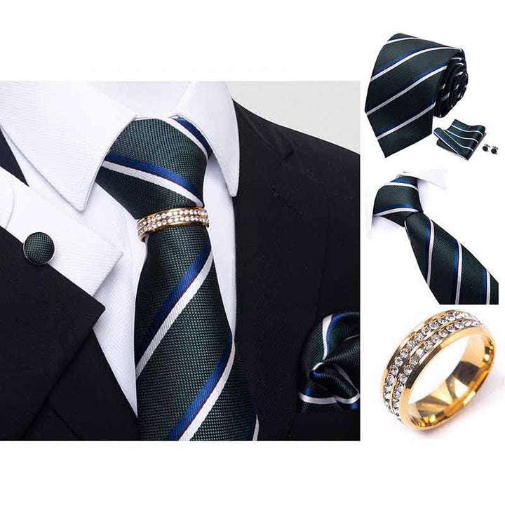 4Pcs Men's Striped Necktie Set With Tie Ring - image 1