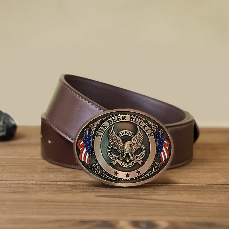 Men's DIY Eagle USA Flag Creative Beer Holder Buckle Leather Belt - Copper - Brown PU Belt (40) - image 18