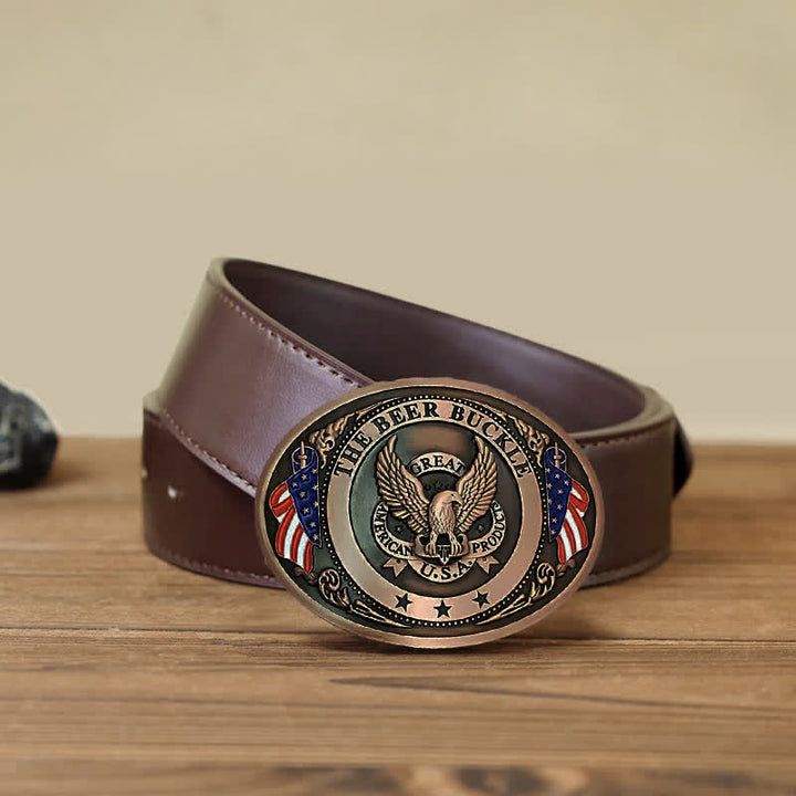 Men's DIY Eagle USA Flag Creative Beer Holder Buckle Leather Belt - Copper - Brown PU Belt (40) - image 18