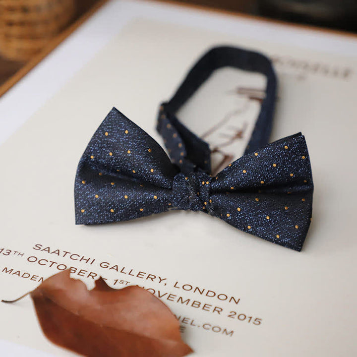 Men's Delicate Vintage Plain Bow Tie - Navy Dots - image 20