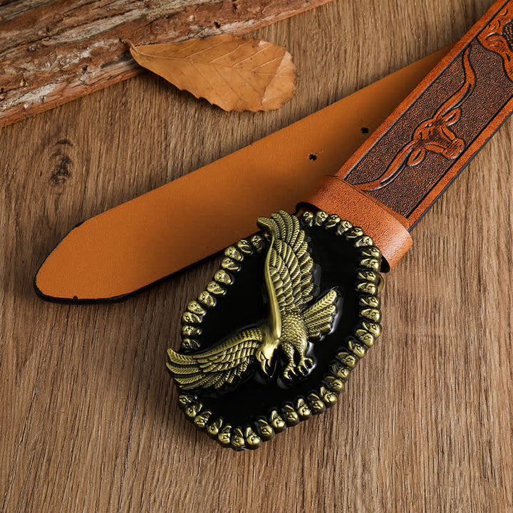 Men's Antique Gold Eagle Soaring Hawk Leather Belt - image 18