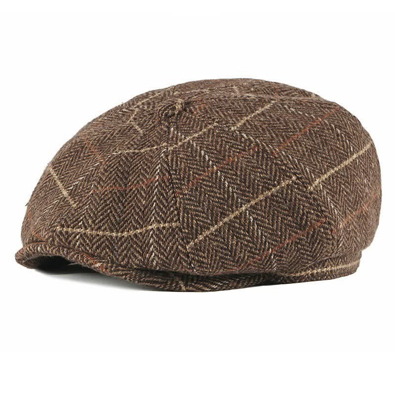 British Plaid Octagonal Cabbie Beret Cap - Brown - M (22"-22 7/8") - image 0