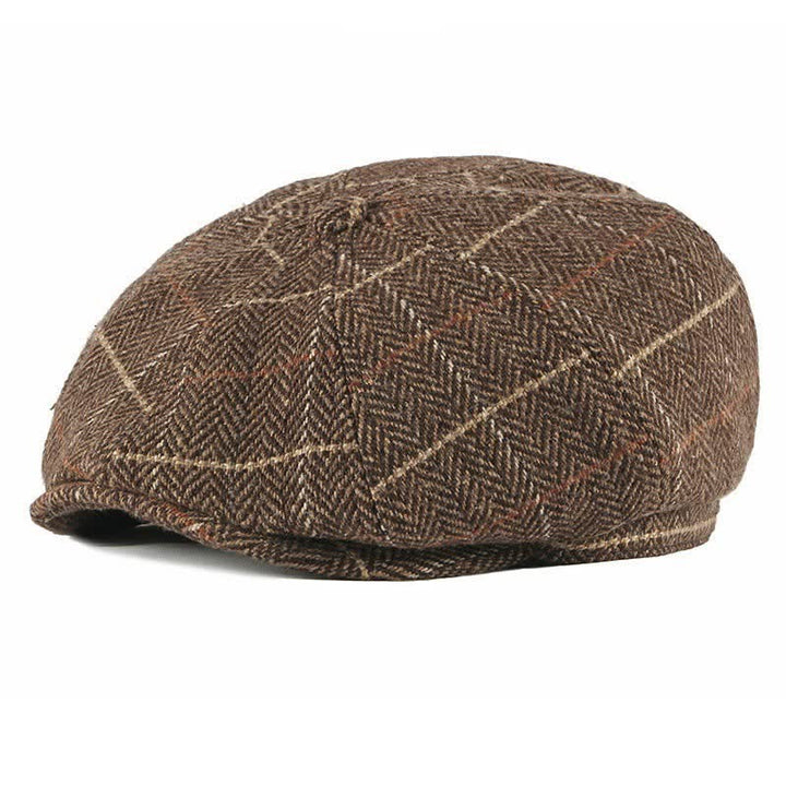 British Plaid Octagonal Cabbie Beret Cap - Brown - M (22"-22 7/8") - image 0