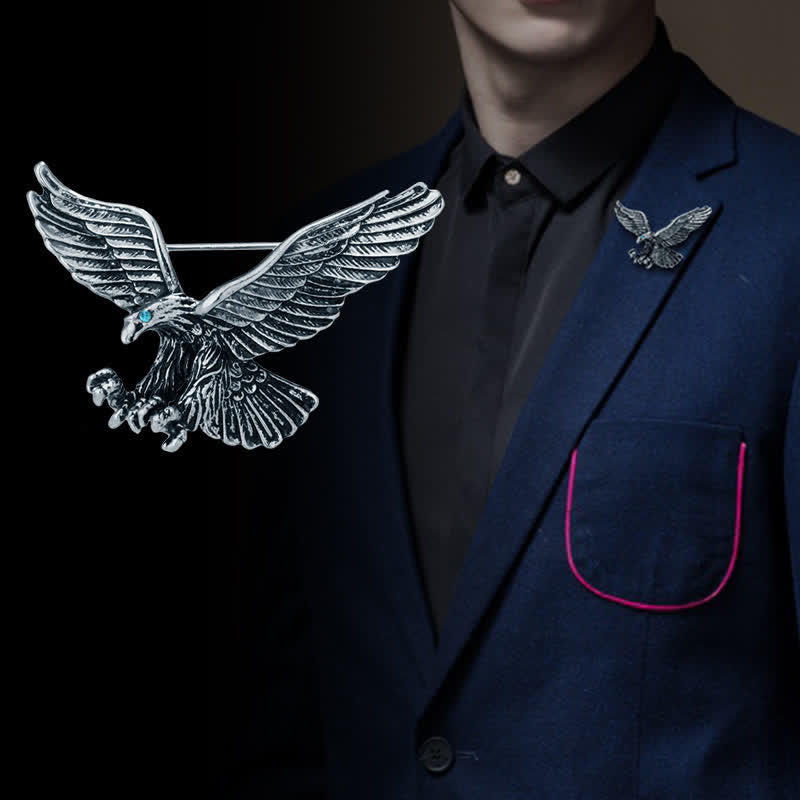 Men's Bald Hawk Green Eye Brooch - image 0