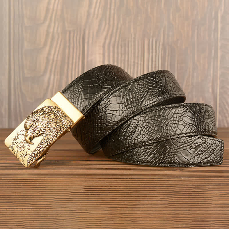Men's Carved Eagle Crocodile Pattern Leather Belt - image 4