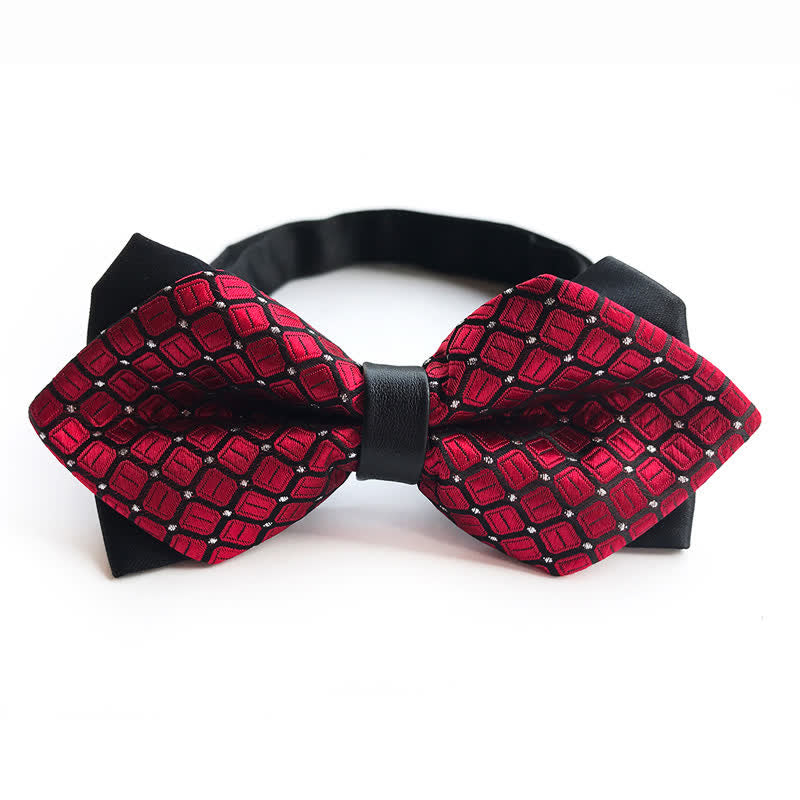 Men's Dotted Diamond Double-layer Pointy Bow Tie - Red - image 1