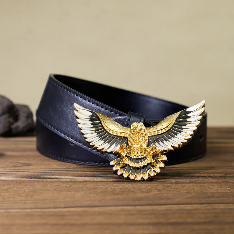 Men's DIY Golden Eagle Spread Wings Buckle Leather Belt - Eagle - Black PU Belt (40) - image 4