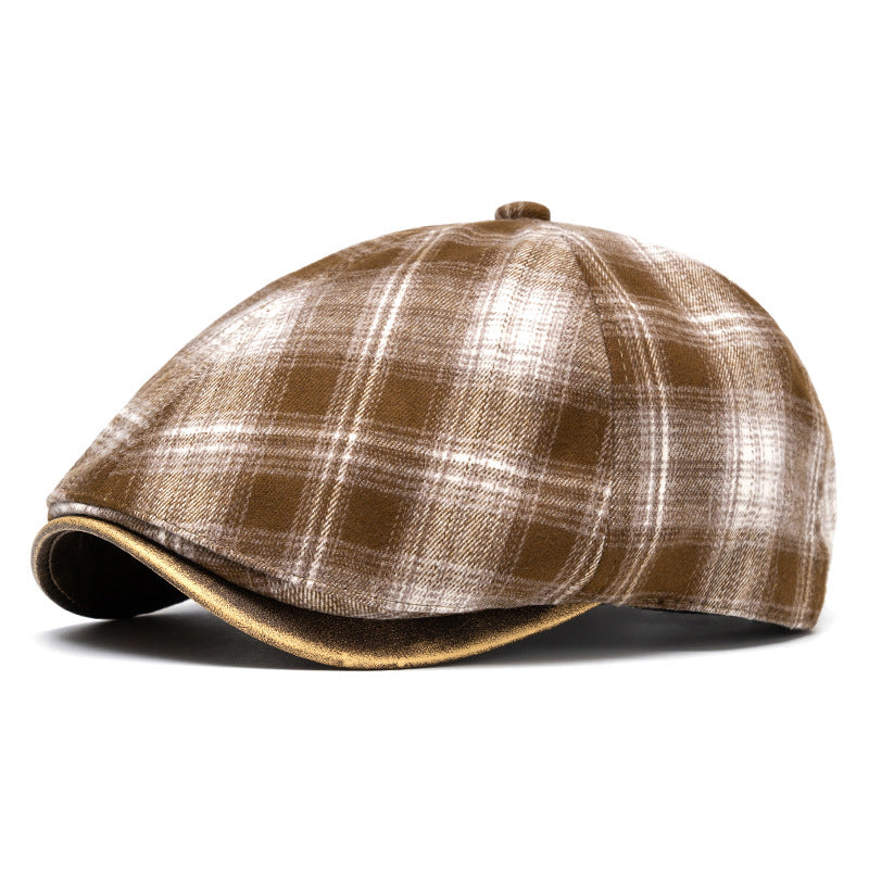 Autumn & Winter Artistic Retro Versatile Checkered Beret - Khaki - Adjustable (22 1/2"-24") - image 9