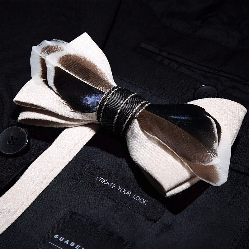White Mallard Duck Feather Bow Tie with Lapel Pin - image 1