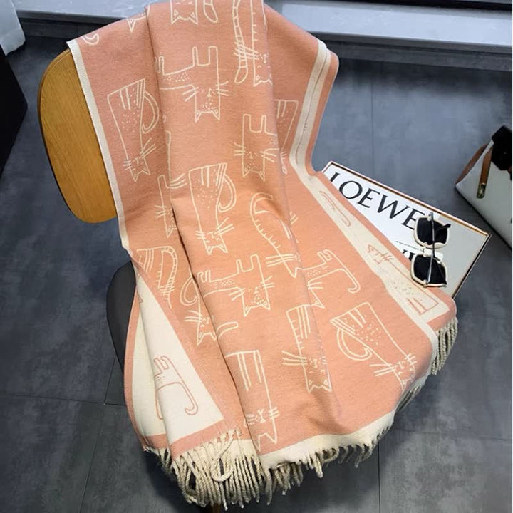 Women's Cat Print Double-Sided Shawl Scarf - image 10