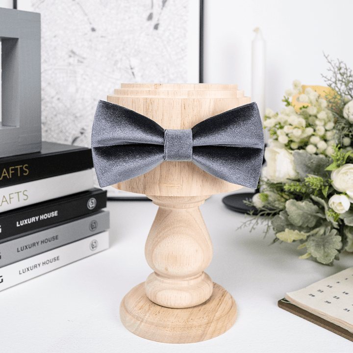 Men's Charcoal Gray Solid Color Velvet Bow Tie - image 2
