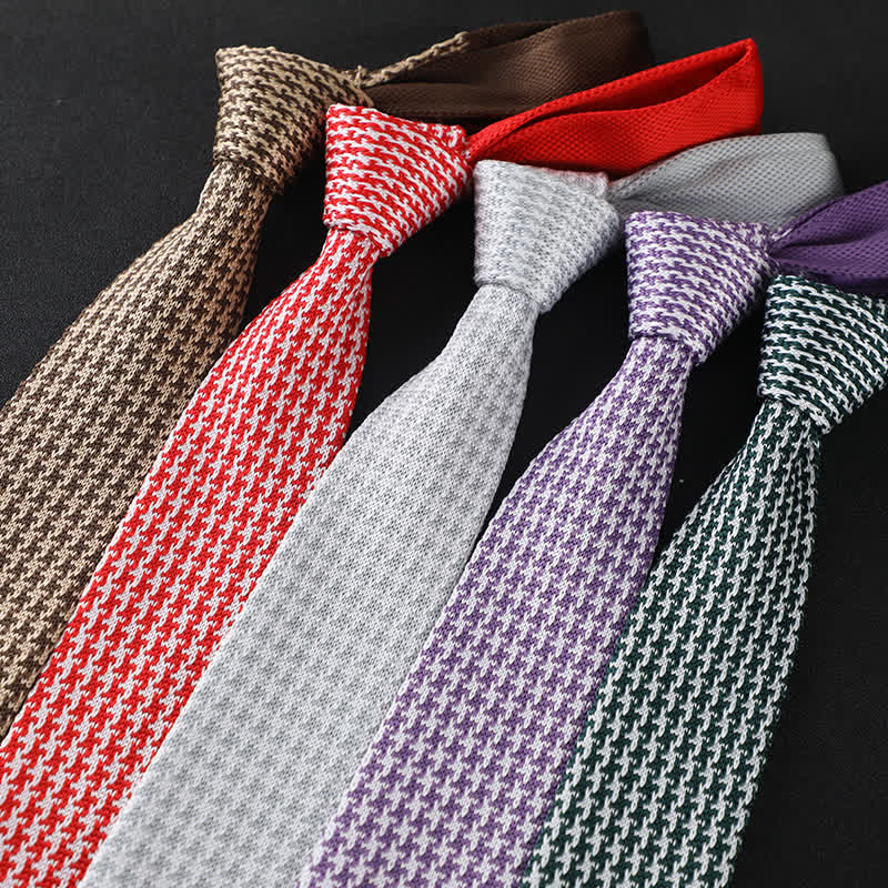 Men's Houndstooth Plaid Knitted Necktie - image 1