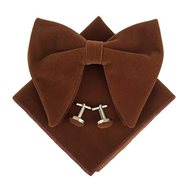 3Pcs Men's Velvet Oversized Pointed Bow Tie Set - Brown - image 4