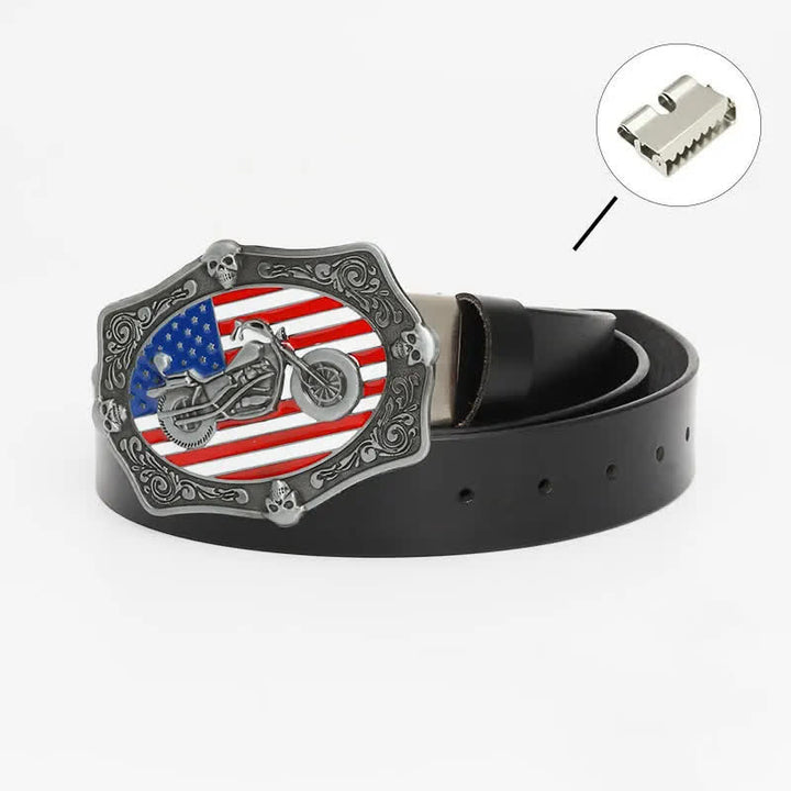 Men's Motorcycle American Flag Skull Leather Belt - Iron Linker - Black - 46 - image 18