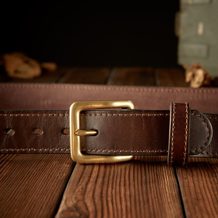 Men's Vintage Single Prong Buckle Leather Belt - image 3