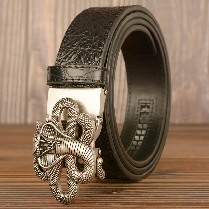 Men's Curled Cobra Alligator Pattern Leather Belt - Silver & Black - 46 - image 16
