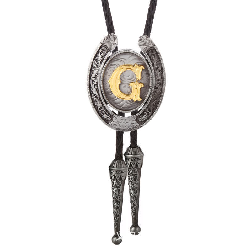 Modern Western Horseshoe Initial Letter A To Z Bolo Tie - Silver - G - image 37