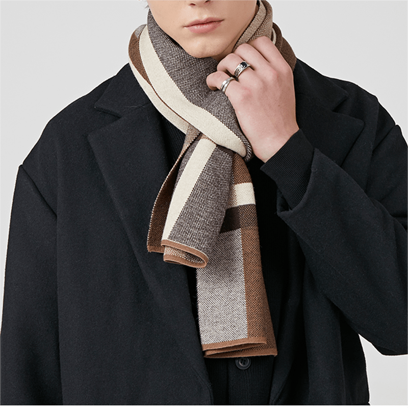 Men's Winter Classical Warm Plaid Stripe Scarf - Coffee - image 0