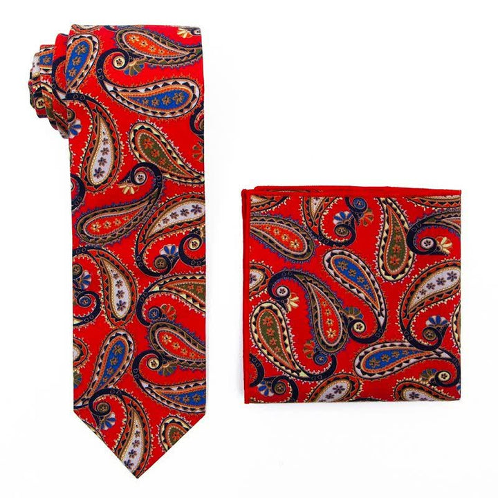 2Pcs Men's Exotic Paisley Necktie Set - Red - image 4