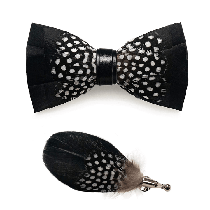 Kid's Black & White Dots Feather Bow Tie with Lapel Pin - image 5
